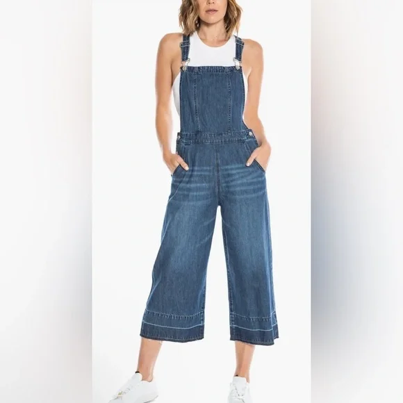 Juicy Couture Release Hem Crop Wide Leg Nonstretch Denim Overalls Sz XL - Picture 1 of 7